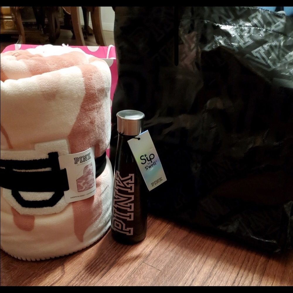 Pink tote, Blanket, and Water Bottle Set